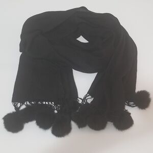 Cashmere and rabbit pom pom fur scarf/shawl